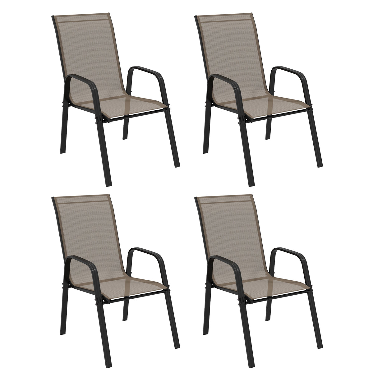 4 Pieces Garden Chairs with High Backrest and Armrest, Dark Grey