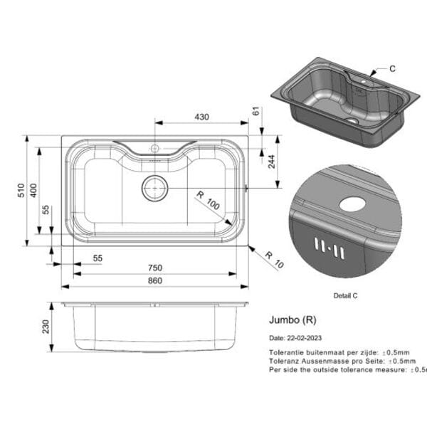 Elegance Jumbo Stainless Steel Inset Kitchen Sink