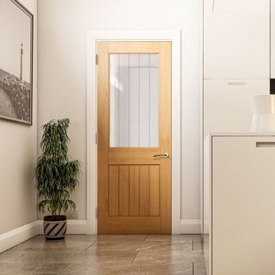 Ely Oak Unfinished 1 Half Glazed Light Panel Internal Door - All Sizes