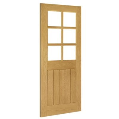 Ely Oak Unfinished 6 Glazed Bevelled Light Panels Internal Door - All Sizes