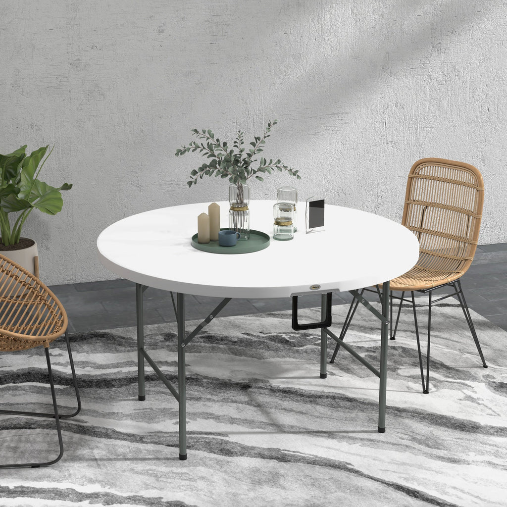 Φ48" Folding Patio Table, Outdoor HDPE Picnic Round Table for 6 with Metal Frame, White