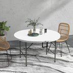 Φ48" Folding Patio Table, Outdoor HDPE Picnic Round Table for 6 with Metal Frame, White