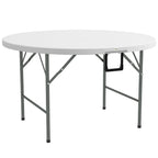 Φ48" Folding Patio Table, Outdoor HDPE Picnic Round Table for 6 with Metal Frame, White