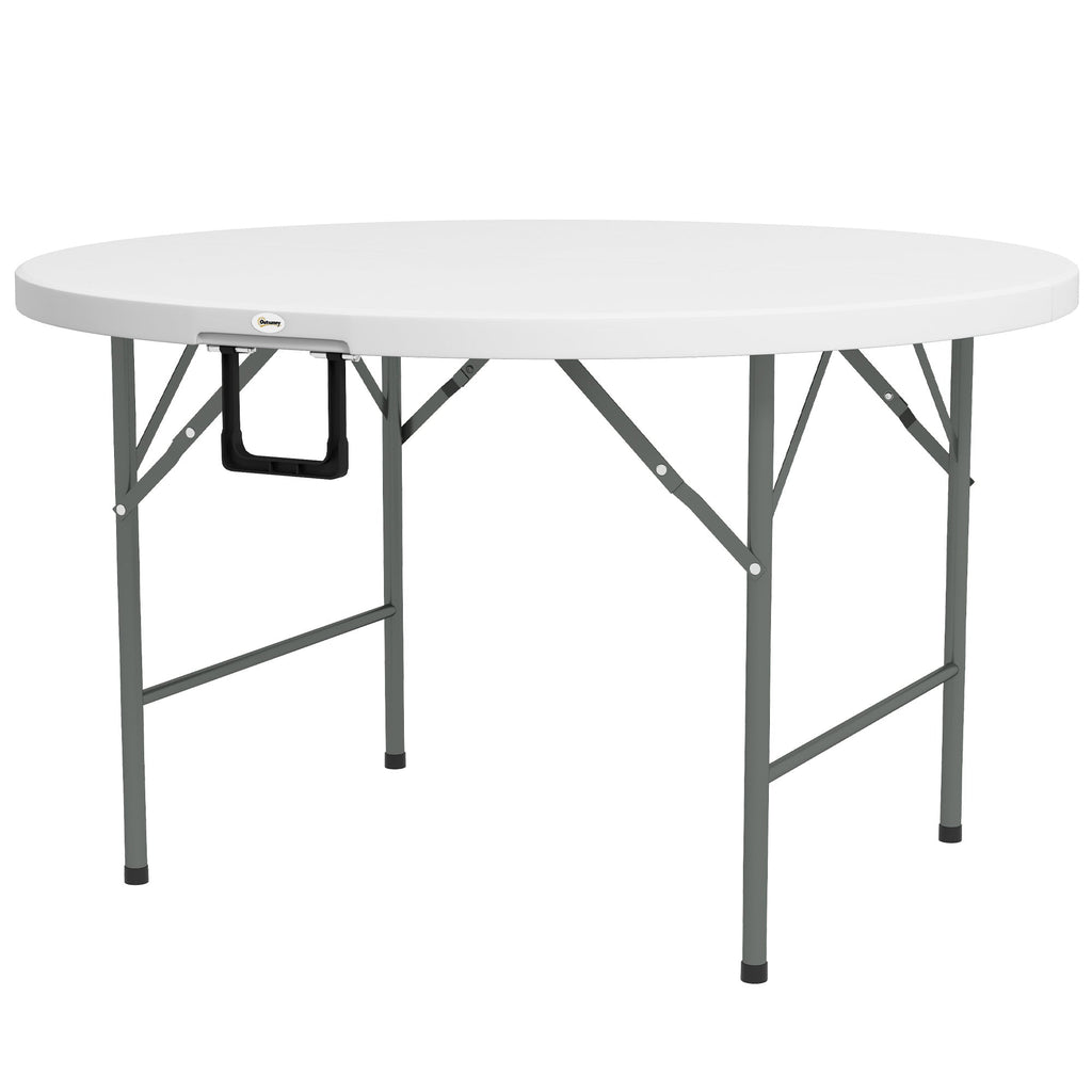 Φ48" Folding Patio Table, Outdoor HDPE Picnic Round Table for 6 with Metal Frame, White
