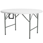 Φ48" Folding Patio Table, Outdoor HDPE Picnic Round Table for 6 with Metal Frame, White