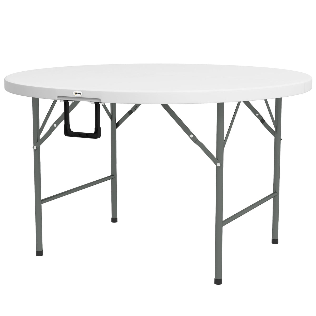 Φ48" Folding Patio Table, Outdoor HDPE Picnic Round Table for 6 with Metal Frame, White