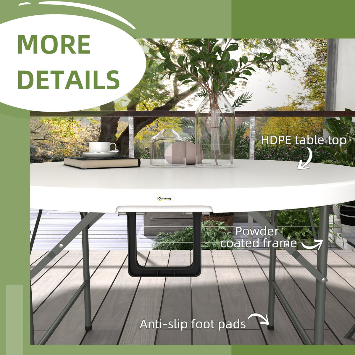 Φ48" Folding Patio Table, Outdoor HDPE Picnic Round Table for 6 with Metal Frame, White