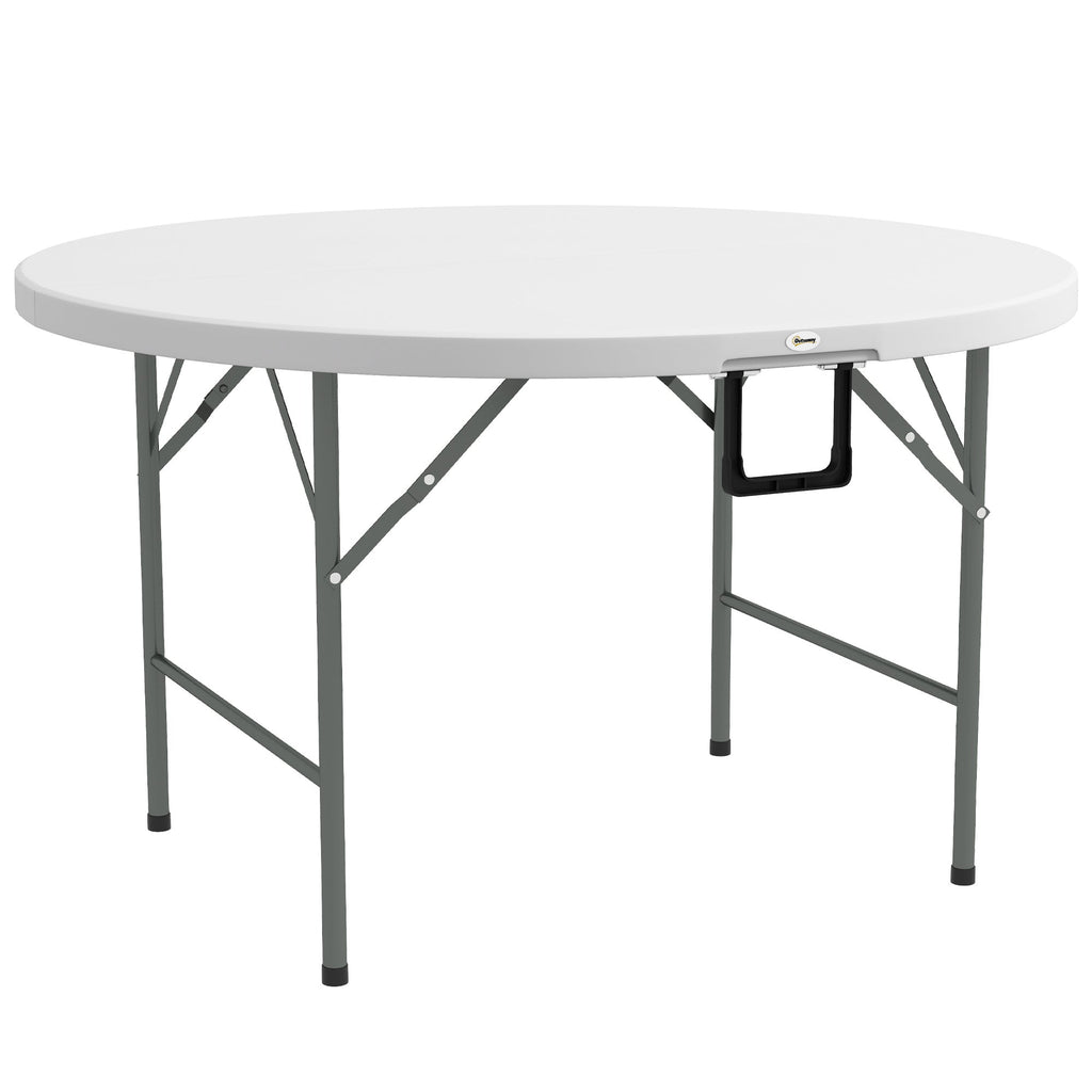 Φ48" Folding Patio Table, Outdoor HDPE Picnic Round Table for 6 with Metal Frame, White