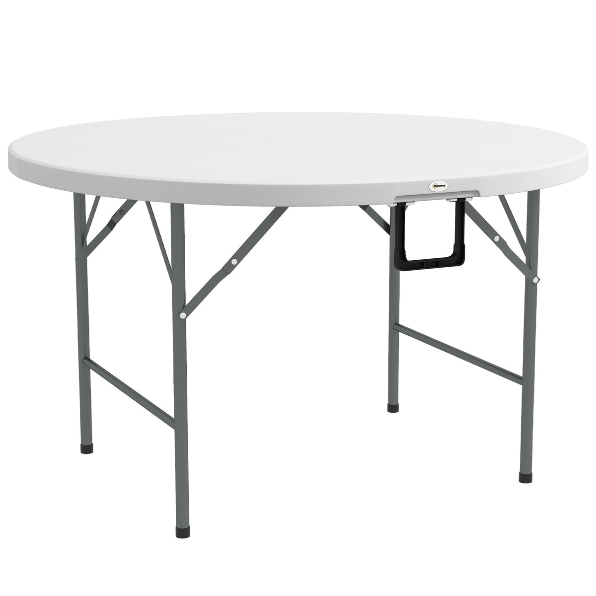 Φ48" Folding Patio Table, Outdoor HDPE Picnic Round Table for 6 with Metal Frame, White