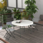 Φ48" Folding Patio Table, Outdoor HDPE Picnic Round Table for 6 with Metal Frame, White