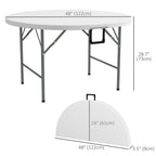 Φ48" Folding Patio Table, Outdoor HDPE Picnic Round Table for 6 with Metal Frame, White
