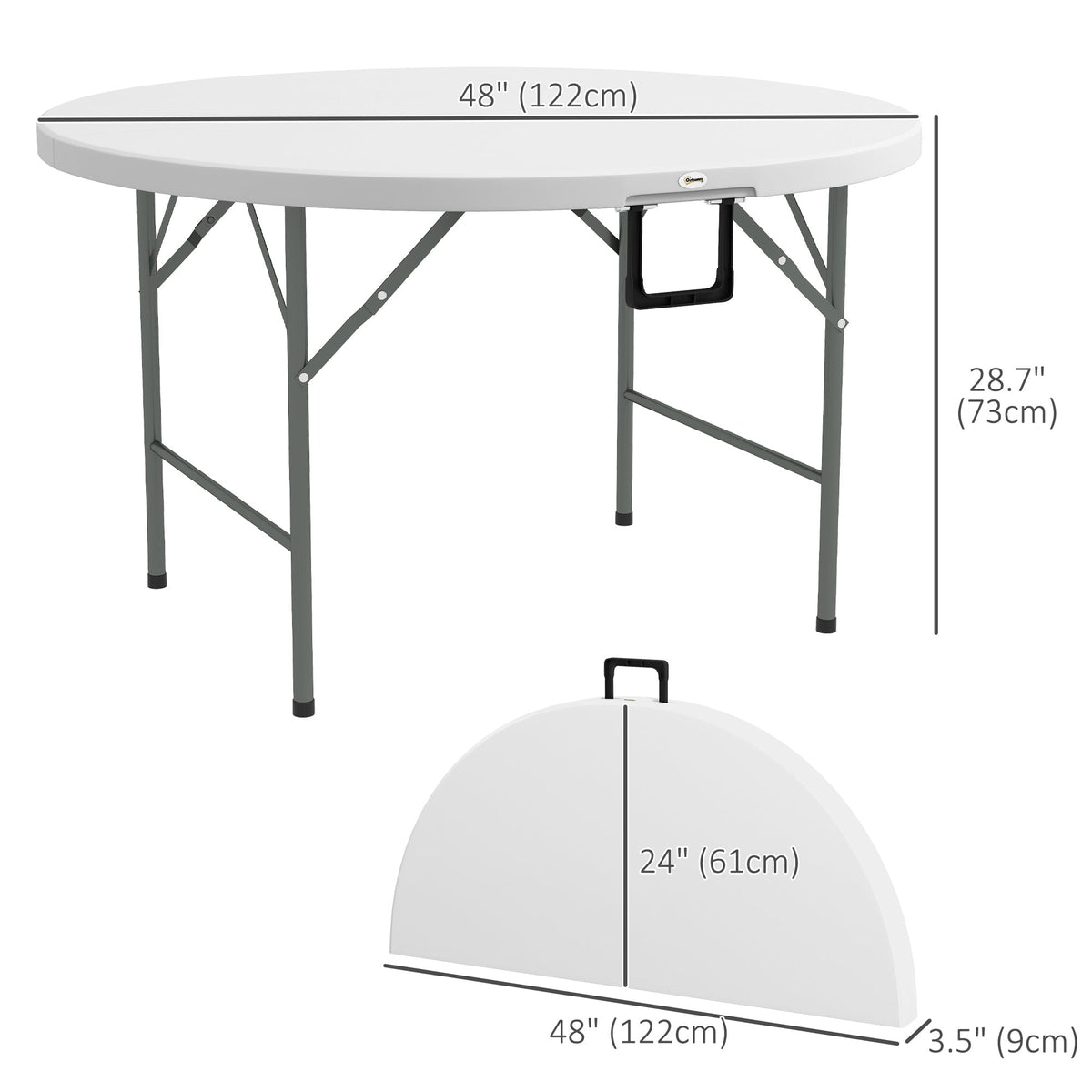 Φ48" Folding Patio Table, Outdoor HDPE Picnic Round Table for 6 with Metal Frame, White