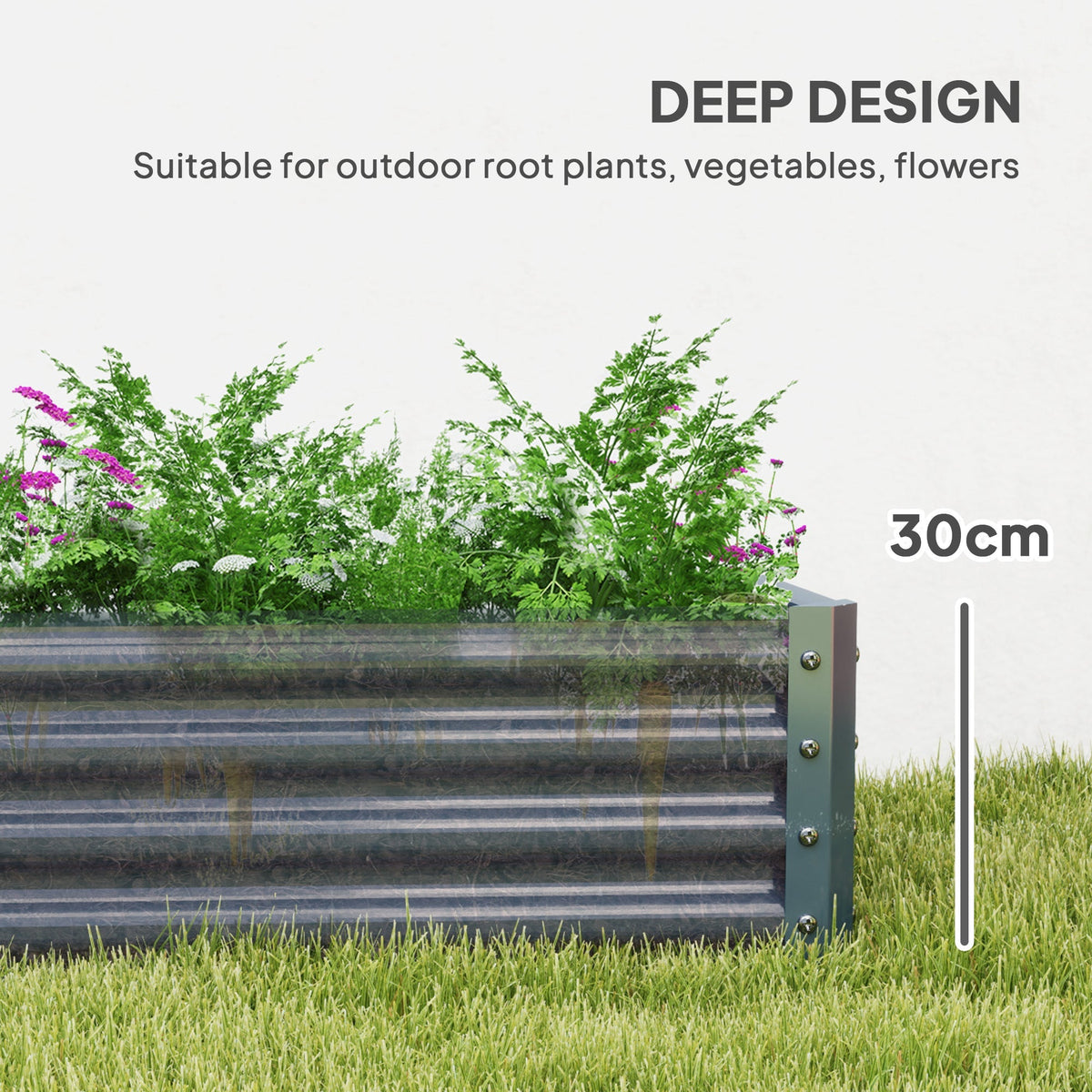 6' x 3' x 1' Galvanized Raised Garden Bed with Open Bottom, Silver