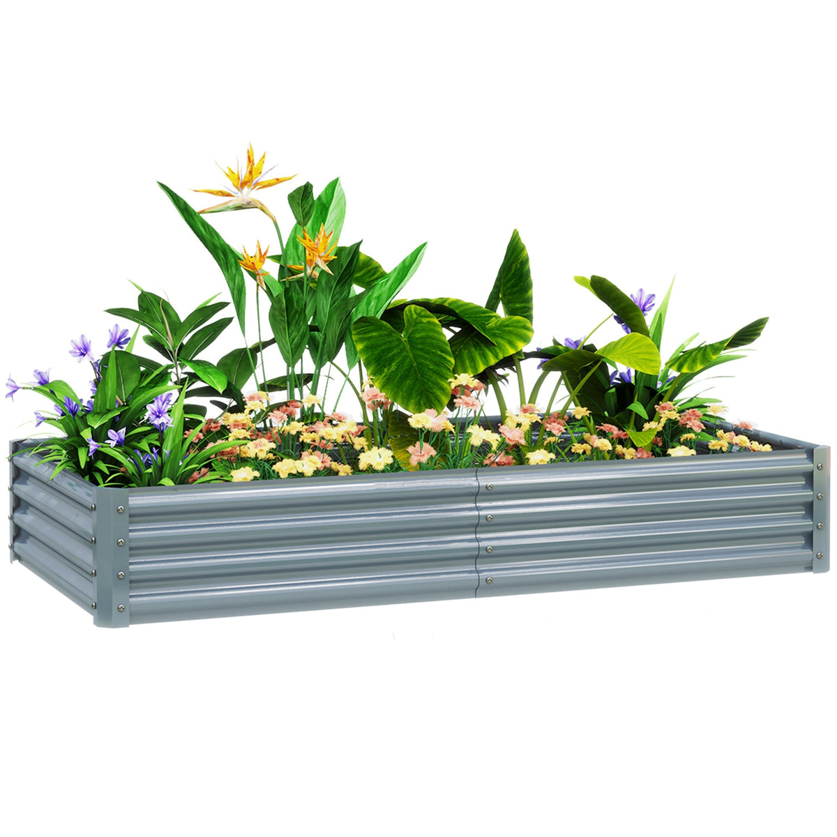 6' x 3' x 1' Galvanized Raised Garden Bed with Open Bottom, Silver