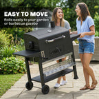 Charcoal BBQ Grill Smoker with Rotisserie Kit and Side Tables, Black