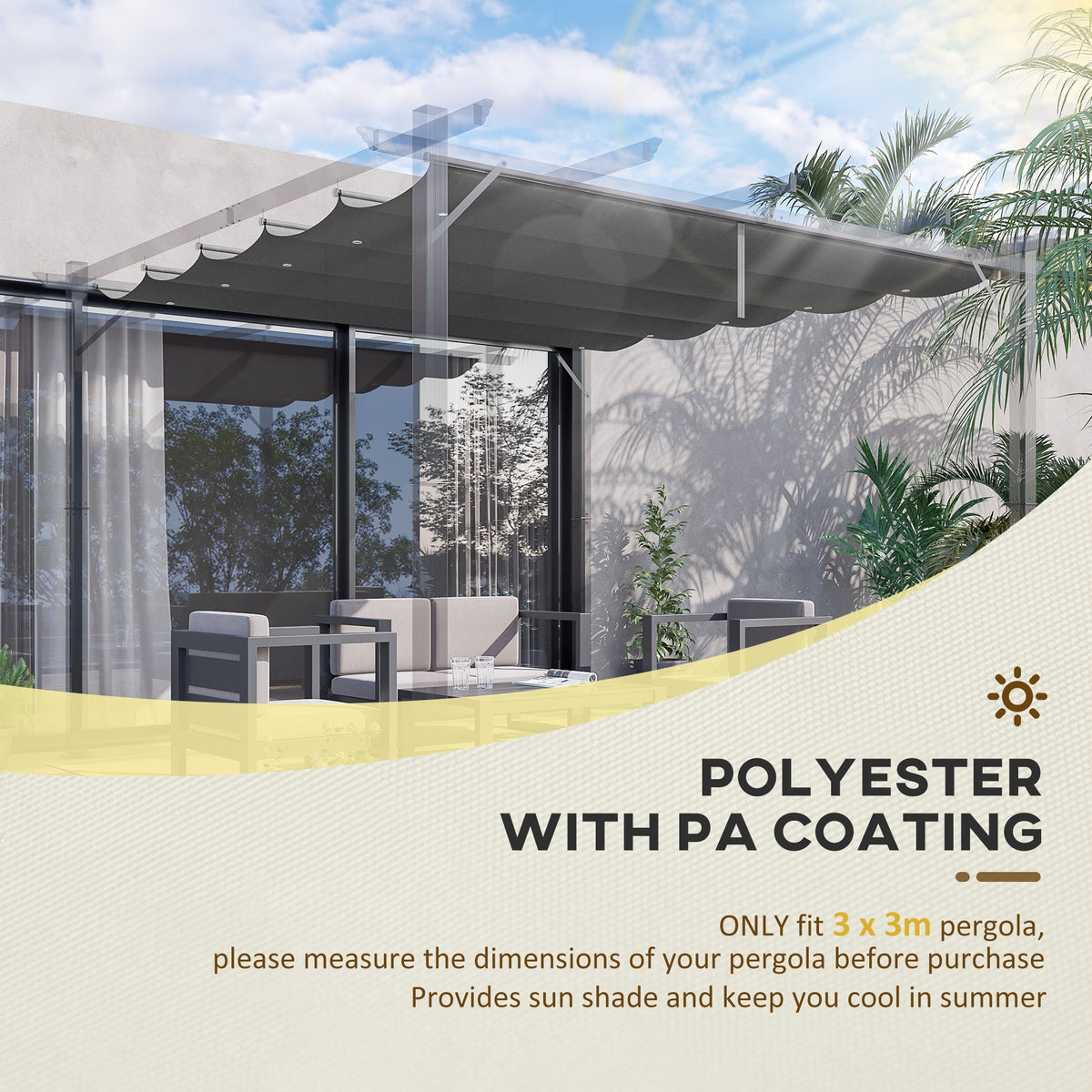 Retractable Replacement Pergola Canopy for 10' x 10' Pergola, Dark Grey