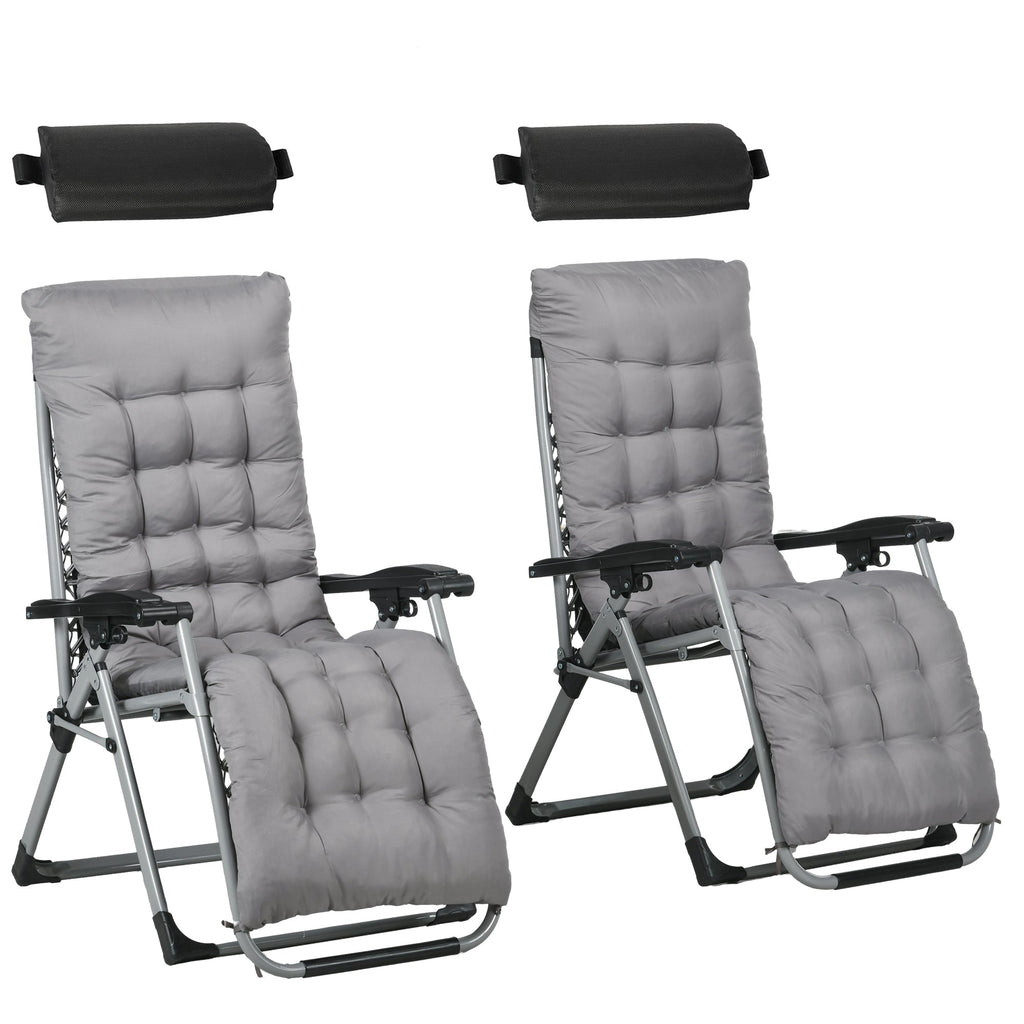 Reclining Zero Gravity Chair Set of 2, Folding Garden Chairs Set w/ Cushion, Dark Grey