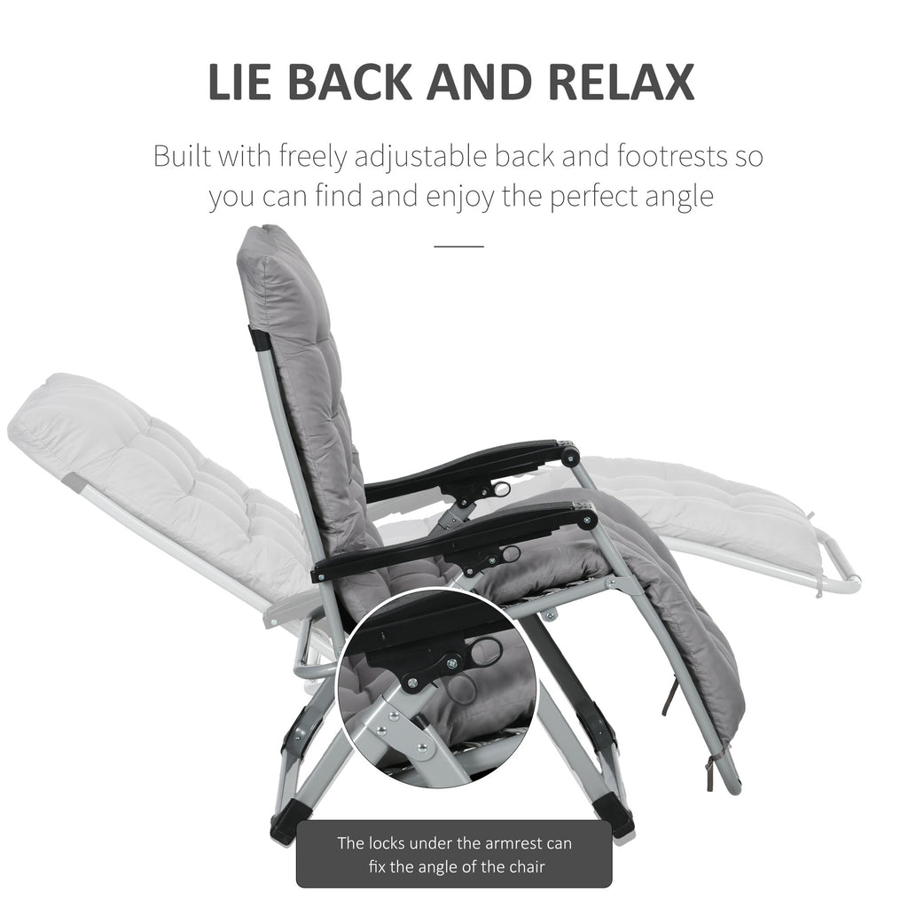 Reclining Zero Gravity Chair Set of 2, Folding Garden Chairs Set w/ Cushion, Dark Grey