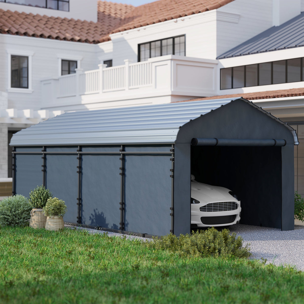 Onward 12' x 20' Heavy Duty Metal Carport with Galvanized Roof & Removable Sidewalls
