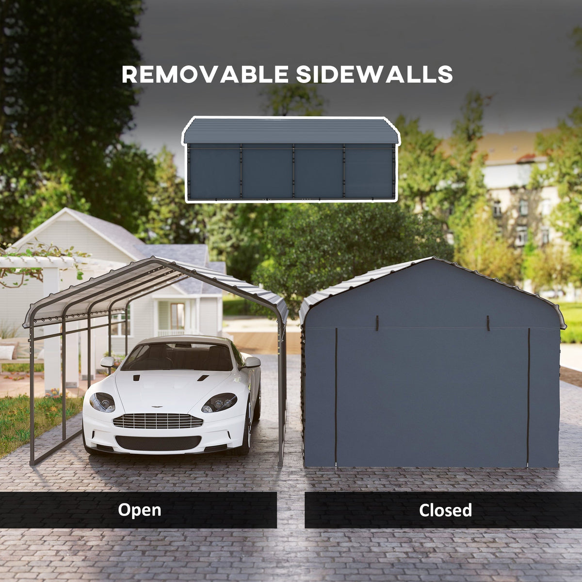Onward 12' x 20' Heavy Duty Metal Carport with Galvanized Roof & Removable Sidewalls