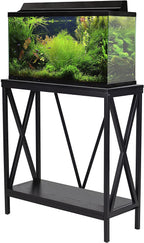 Aquatic Fundamentals 29-37 Gallon Black Steel X-Frame Aquarium Stand with lower shelf