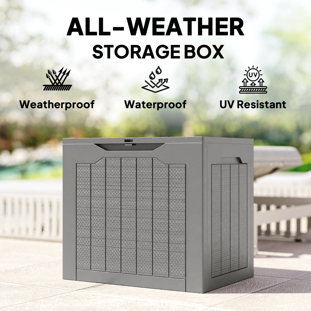Outsunny 93L Plastic Garden Storage Box, Outdoor Storage Box with Handles, Waterproof Outdoor Storage Container, Khaki