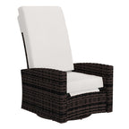 Wicker Swivel Reclining Garden Chair with Lifting Footrest, Water-Resistant Cushions, Khaki
