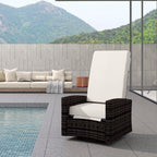 Wicker Swivel Reclining Garden Chair with Lifting Footrest, Water-Resistant Cushions, Khaki