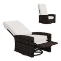 Wicker Swivel Reclining Garden Chair with Lifting Footrest, Water-Resistant Cushions, Khaki
