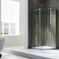 Frameless Curved Offset Quadrant Shower Enclosure w/ Cut-Out Top Panel & 1 Elongated Side Panel & Sliding Door