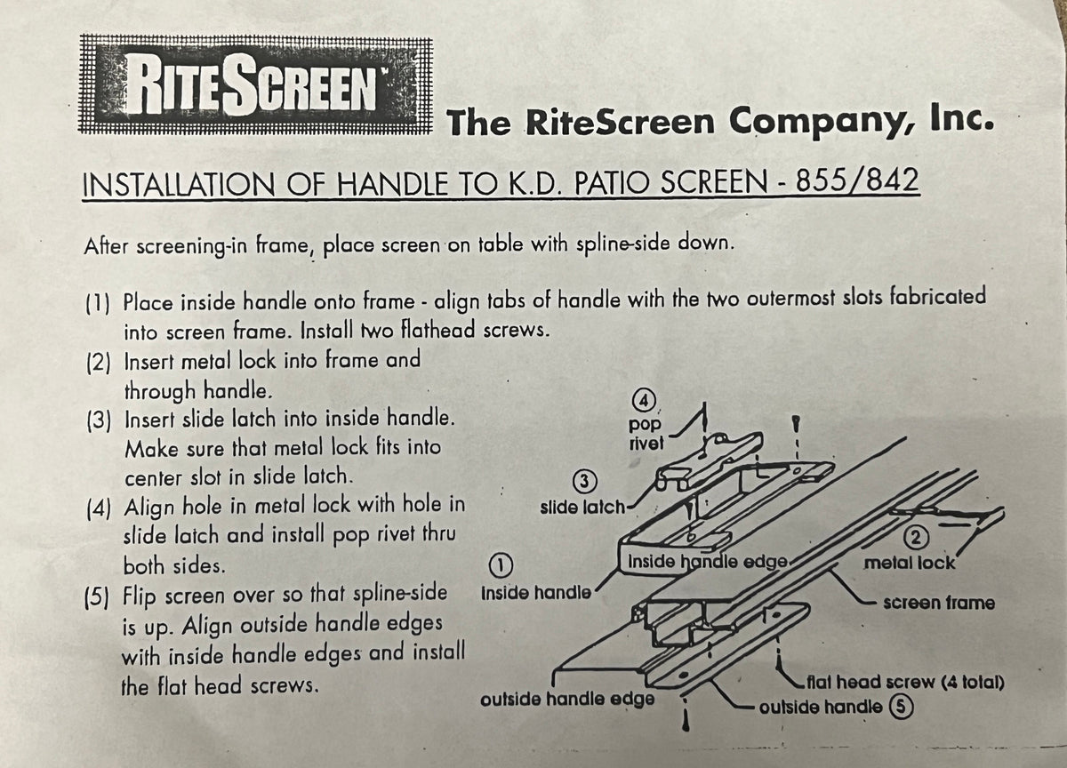 521 Sliding Screen Door Handle Rite Screen (Works on Hurd Screen Doors)