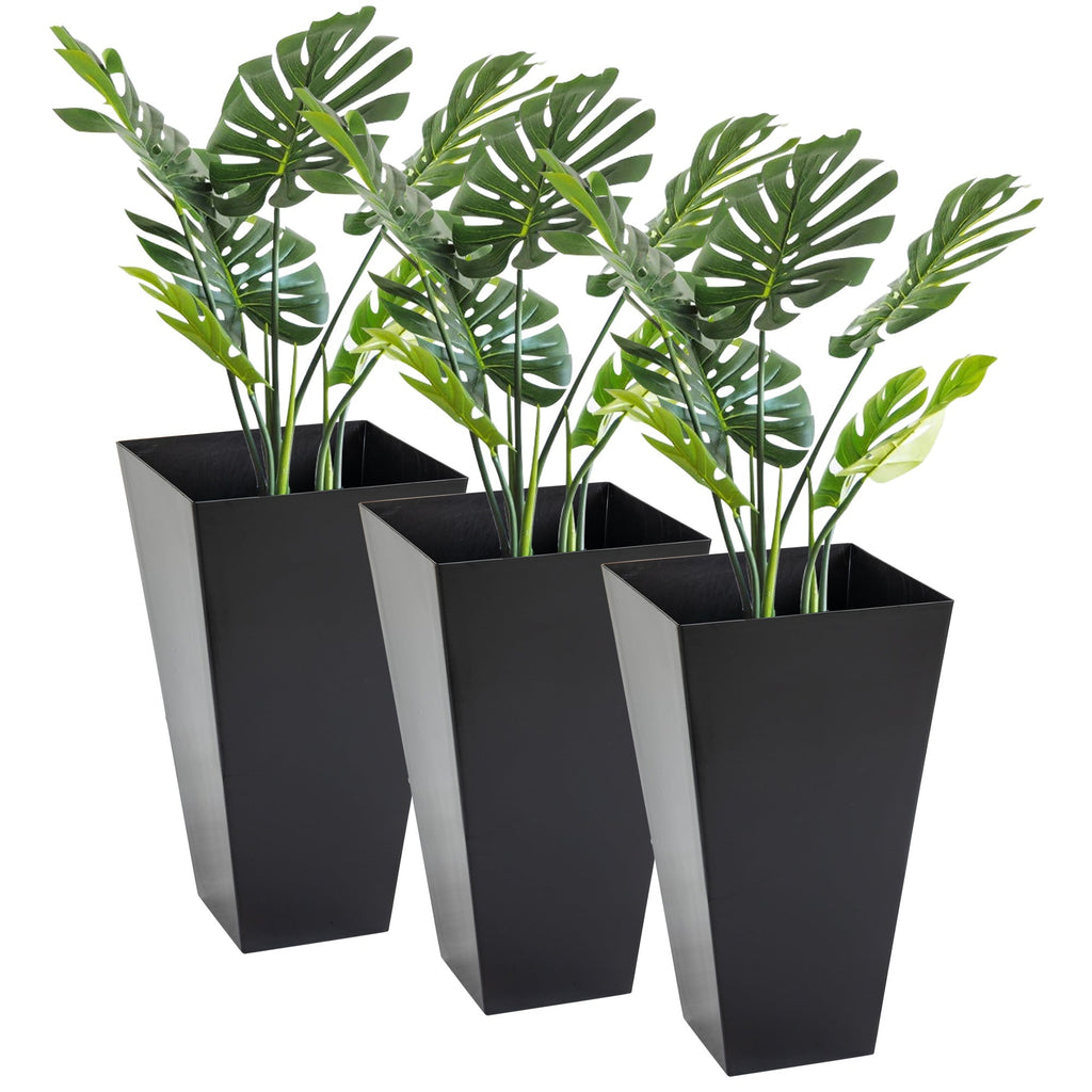 Set of 3 Tall Planters with Drainage Hole, 28" Outdoor Flower Plant Pots, Indoor Planters for Porch Patio and Deck, Black