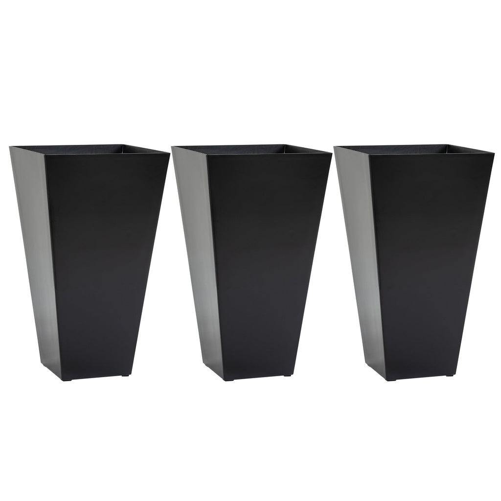 Set of 3 Tall Planters with Drainage Hole, 28" Outdoor Flower Plant Pots, Indoor Planters for Porch Patio and Deck, Black