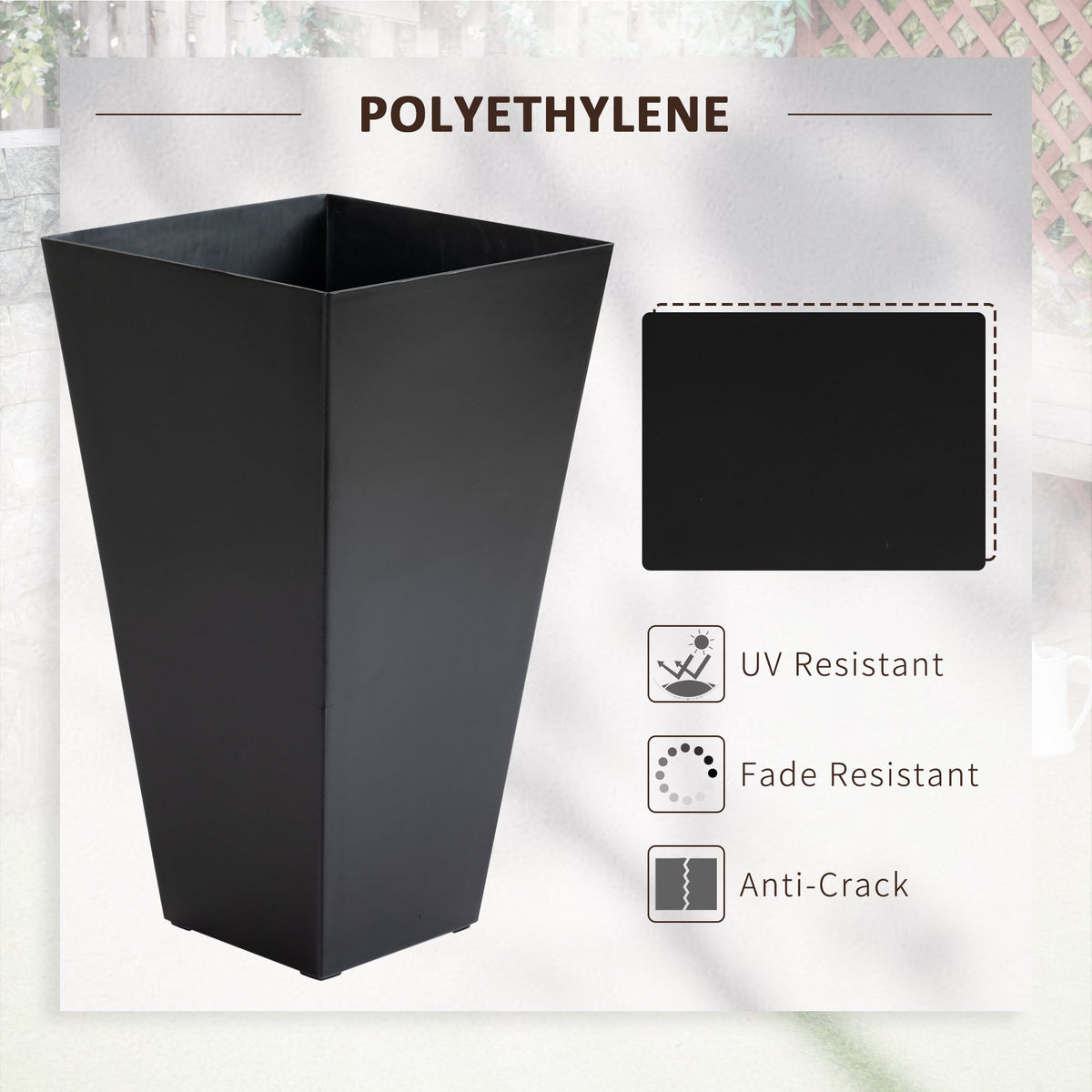 Set of 3 Tall Planters with Drainage Hole, 28" Outdoor Flower Plant Pots, Indoor Planters for Porch Patio and Deck, Black
