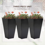 Set of 3 Tall Planters with Drainage Hole, 28" Outdoor Flower Plant Pots, Indoor Planters for Porch Patio and Deck, Black