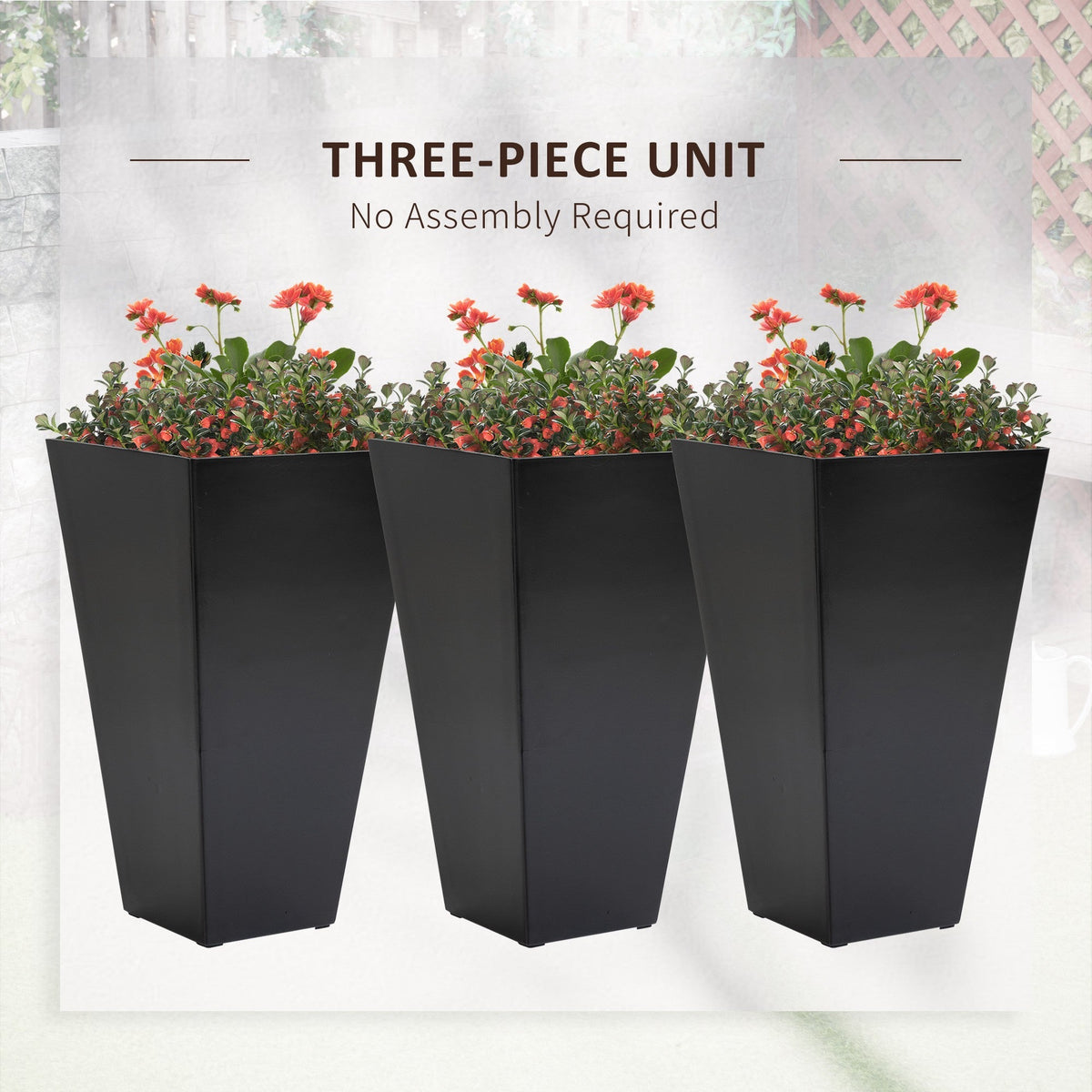 Set of 3 Tall Planters with Drainage Hole, 28" Outdoor Flower Plant Pots, Indoor Planters for Porch Patio and Deck, Black