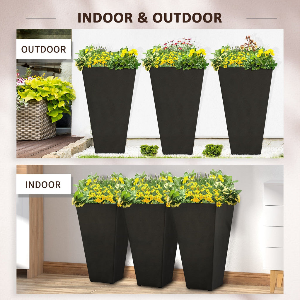 Set of 3 Tall Planters with Drainage Hole, 28" Outdoor Flower Plant Pots, Indoor Planters for Porch Patio and Deck, Black