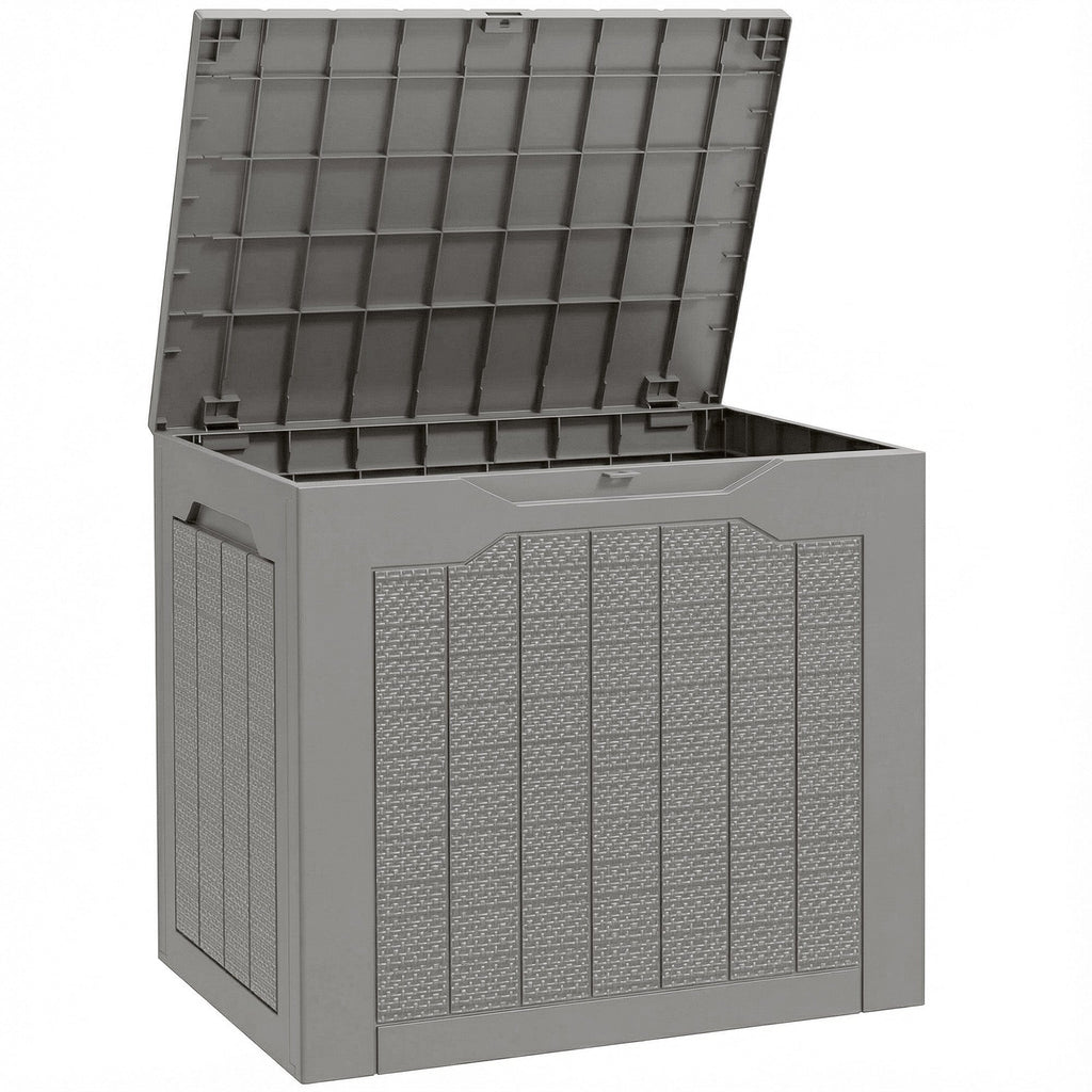 Outsunny 93L Plastic Garden Storage Box, Outdoor Storage Box with Handles, Waterproof Outdoor Storage Container, Khaki