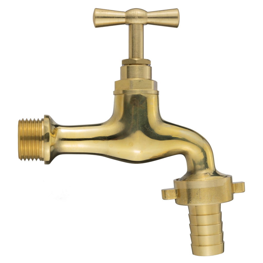 15mm Brass Wall Flange Kit with 15mm Barbed Polished Brass Tap