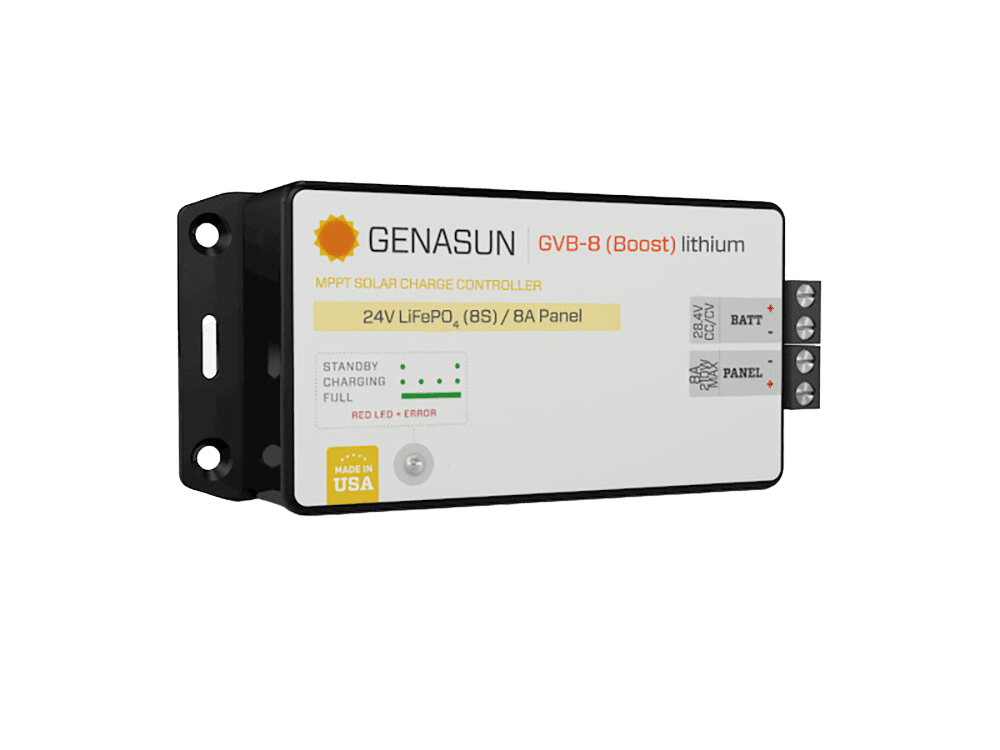 Genasun 8A MPPT 24V Voltage Boost (28.4V Lithium) Solar Charge Controller