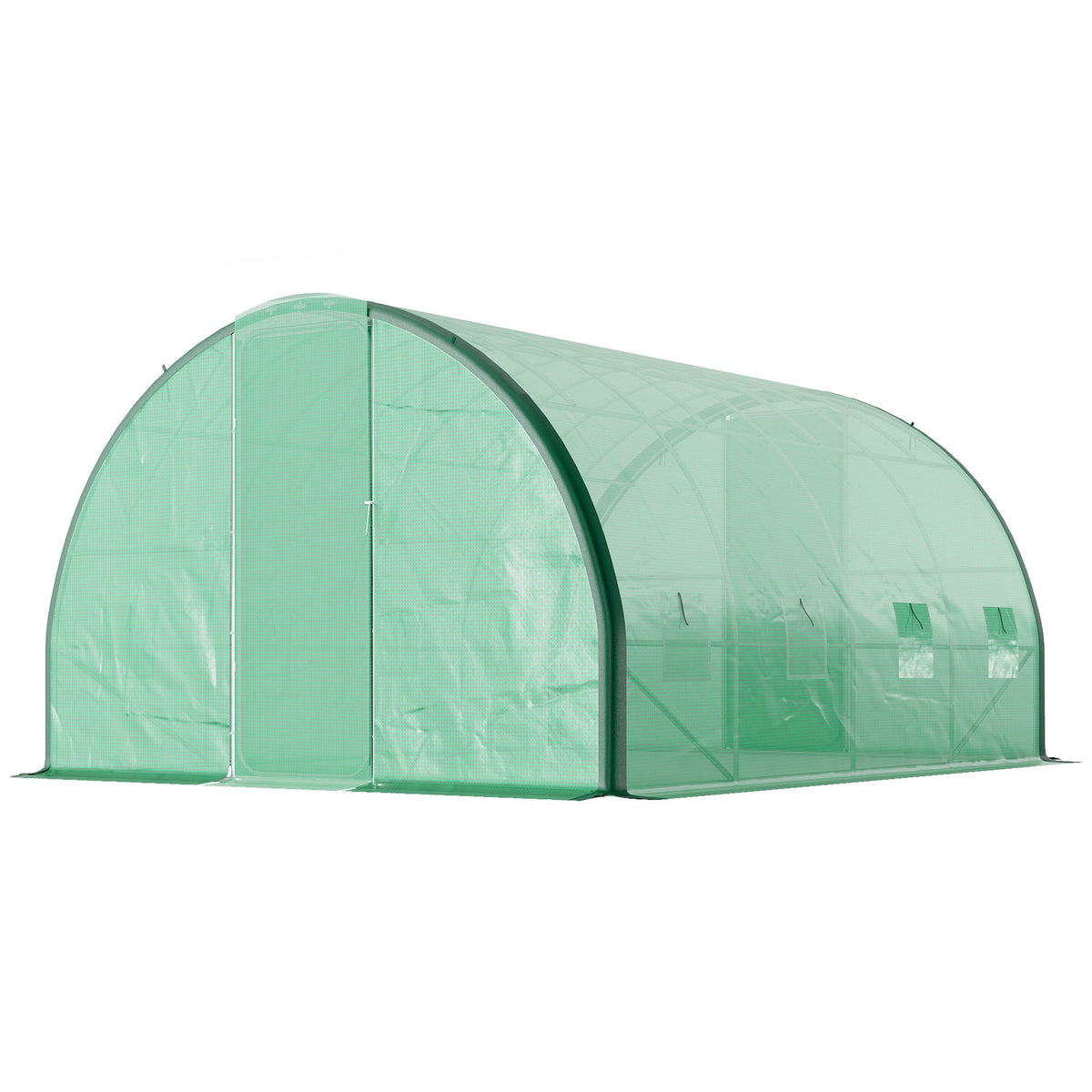 4 x 3m Walk-in Polytunnel Greenhouse with 2 Hinged Doors & 8 Mesh Windows, Green