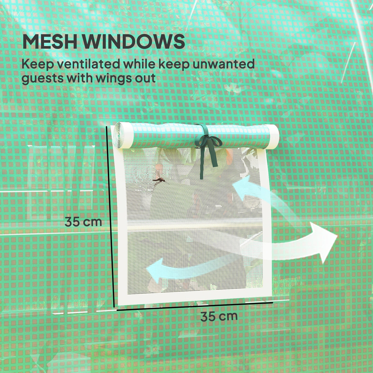 4 x 3m Walk-in Polytunnel Greenhouse with 2 Hinged Doors & 8 Mesh Windows, Green