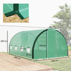 4 x 3m Walk-in Polytunnel Greenhouse with 2 Hinged Doors & 8 Mesh Windows, Green