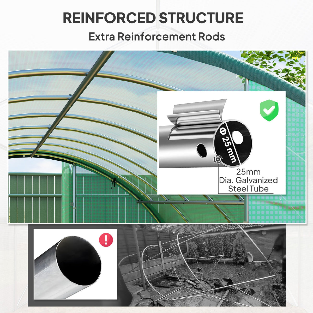4 x 3m Walk-in Polytunnel Greenhouse with 2 Hinged Doors & 8 Mesh Windows, Green