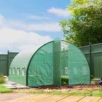 4 x 3m Walk-in Polytunnel Greenhouse with 2 Hinged Doors & 8 Mesh Windows, Green