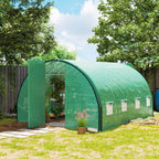 4 x 3m Walk-in Polytunnel Greenhouse with 2 Hinged Doors & 8 Mesh Windows, Green