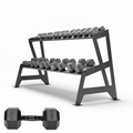 12 Pair Black Hex Dumbbell Set with Rack (5-25kg)