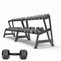 18 Pair Black Hex Dumbbell Set with Rack (5-40kg)