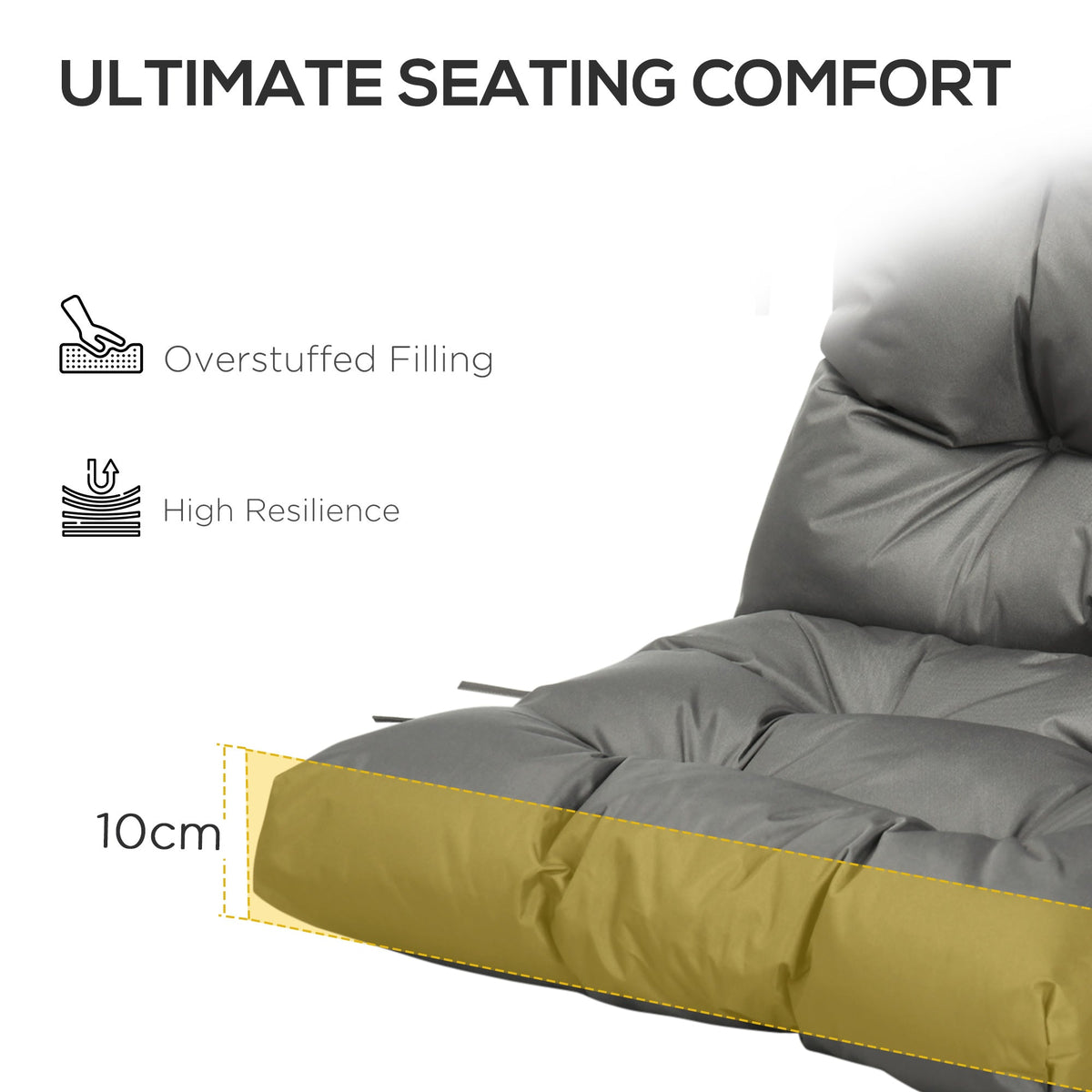Garden Back Chair Cushion, Thick Patio Seat Cushion Pad with Backrest, Light Grey