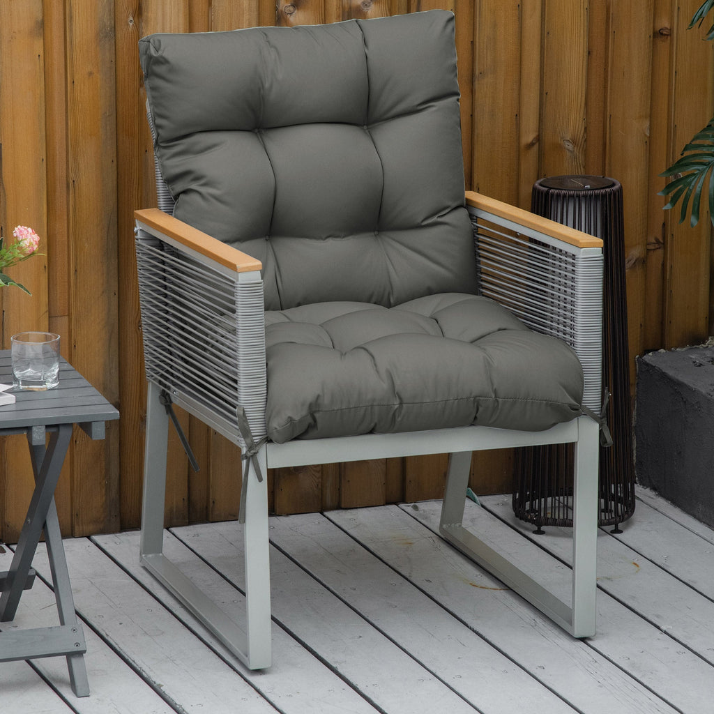Garden Back Chair Cushion, Thick Patio Seat Cushion Pad with Backrest, Light Grey